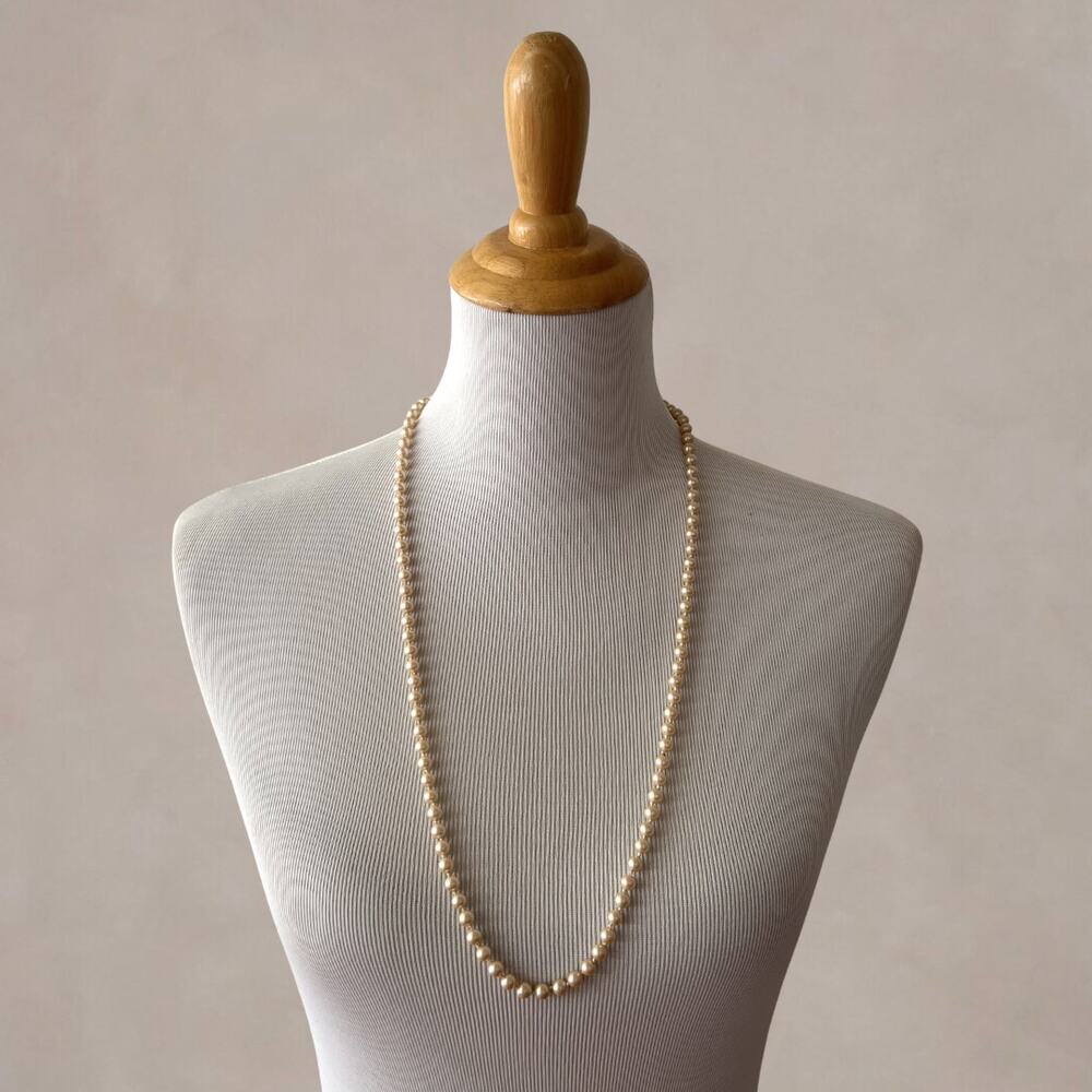 Vintage 50s Marvella Pearl Necklace 31.5" Opera Long Cream Beads Bridal Wedding